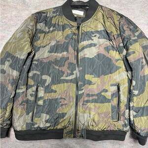 Calvin Klein Quilted Camo Bomber Jacket - Men's XL - Black Gray - Full Zip